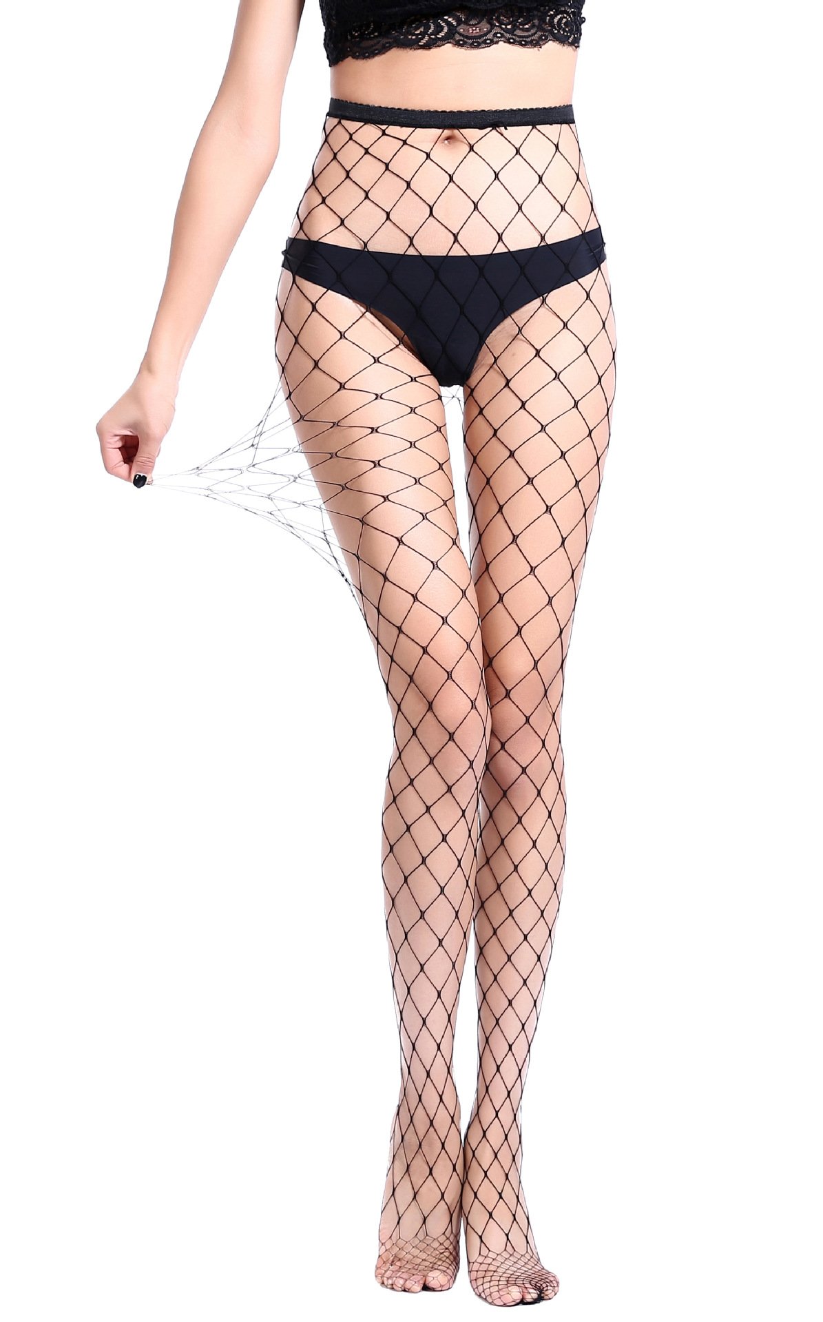 Ypser Women's Black Big Cross Fishnet Tights Seamless Nylon Large Mesh Stockings Hollow Out Pantyhose