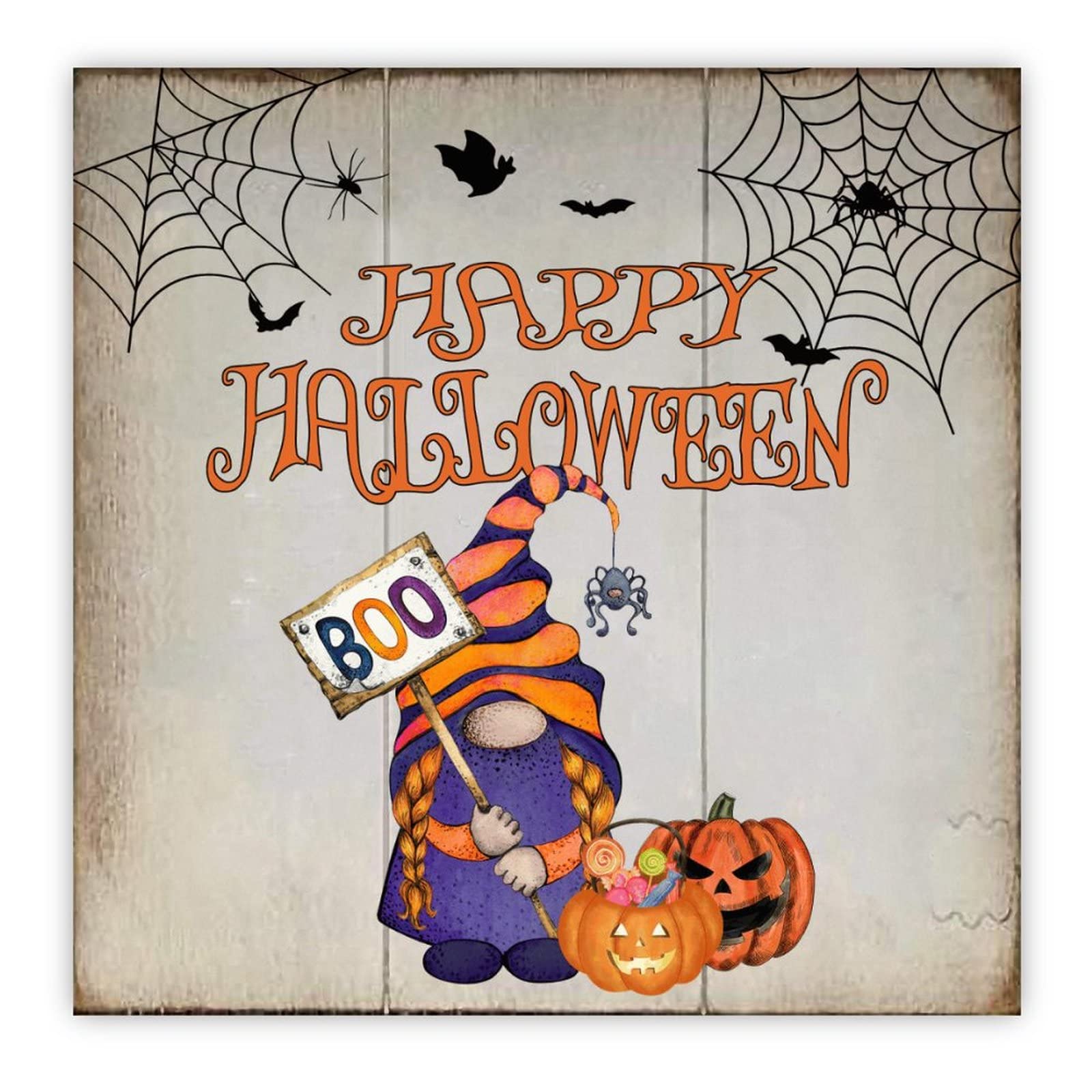 Panneau bois nain de citrouille Halloween 40x40 cm rustique