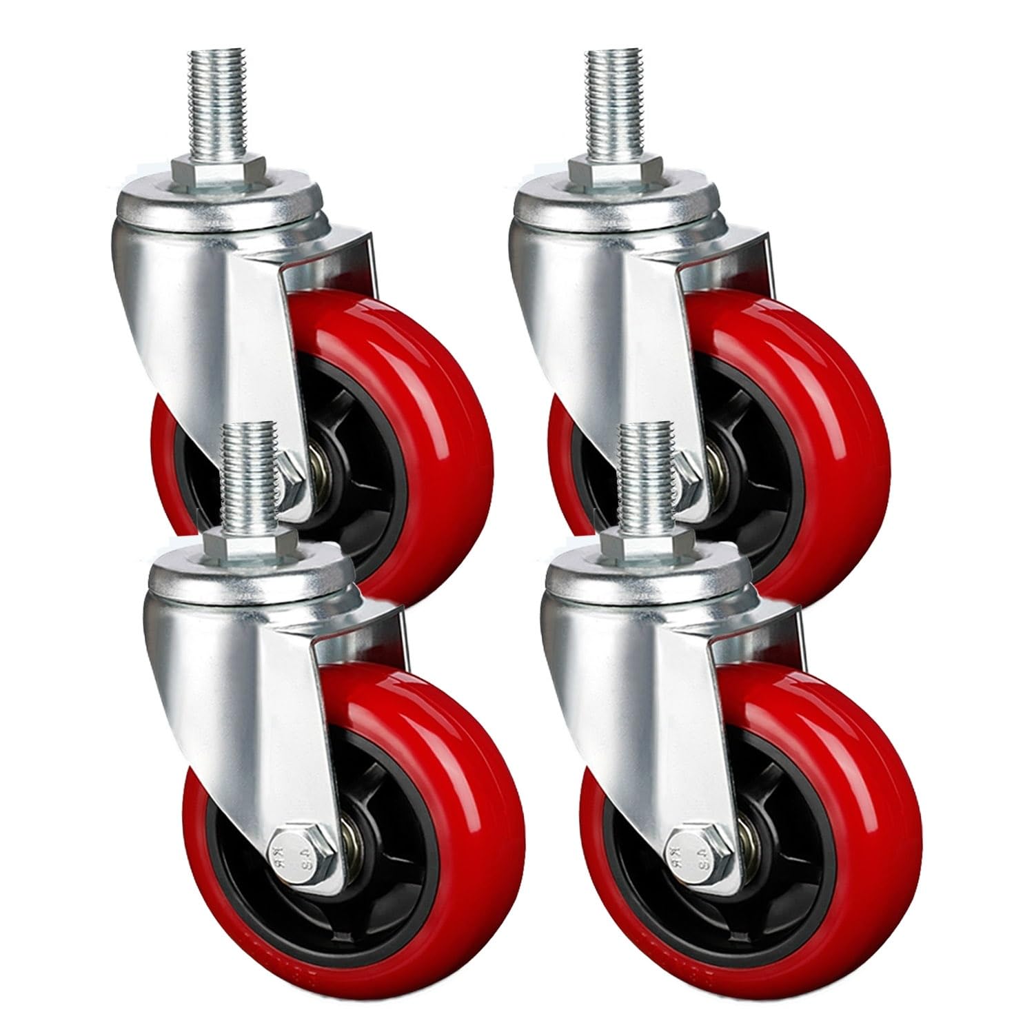 Ruote Girevoli con Perno Filettato M10 x 25 mm, 75/100 mm Pesanti PVC Rotelle Pivotanti Set da 4, Antigraffio Ruota Piroettanti Industriali con Freno, Ruote da Trasporto for Attrezzature(Swi
