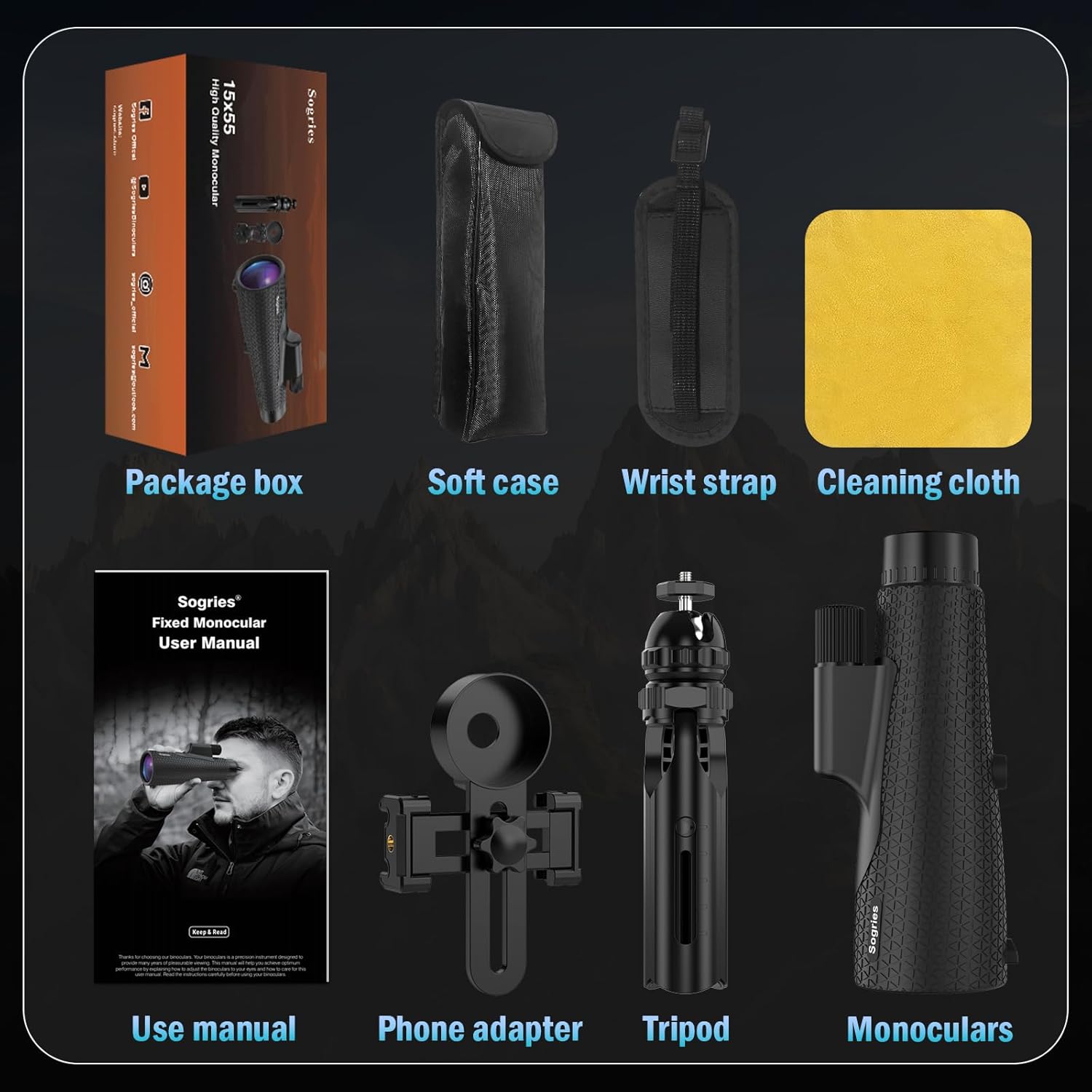 15×55 Monocular Telescope, HD High Powered with Tripod and Phone Adapter, BAK4 Prism, Waterproof & Fogproof, Lightweight for Bird Watching Hunting Hiking and Landscape Photography. - Image 9