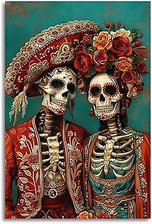 Day of The Dead Skeleton Couple Wall Art Mexican Gothic Portrait Sugar Skull Art Print for Mexico Day Day of The Dead Halloween Wall Decor Living Room Decor 12x18inch(30x45cm) Unframe-style-6