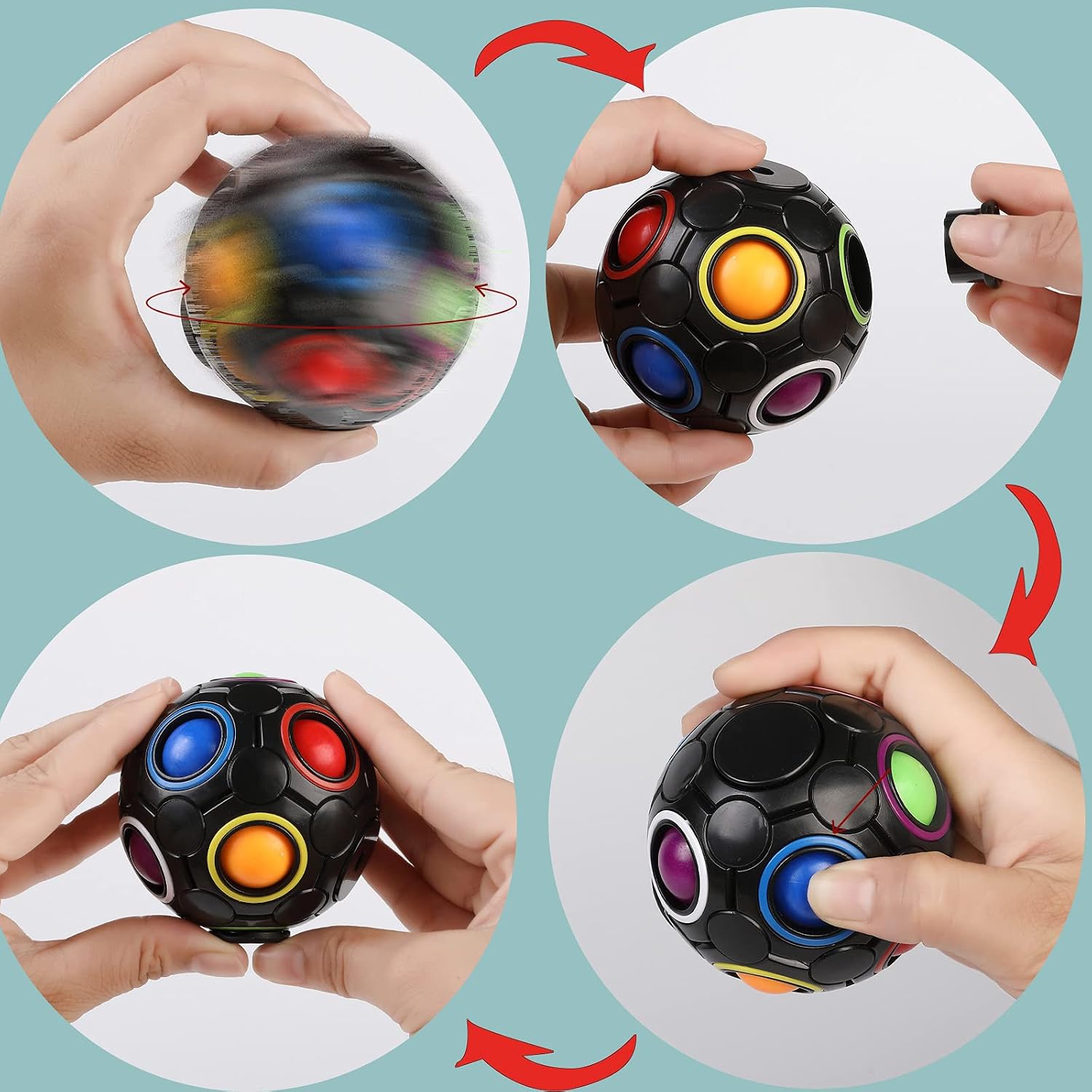 XJSGS Rainbow Ball Rainbow Ball Magic Cube Puzzle Toy Brain Teaser with 11 Rainbow Colors (2pcs)