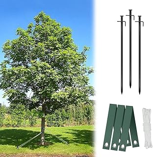 Heavy Duty Steel Tree Stake Kits, Tree Staking and Supports Kits for Hurricane Protection, Include 3 PCS Tree Straps for S...
