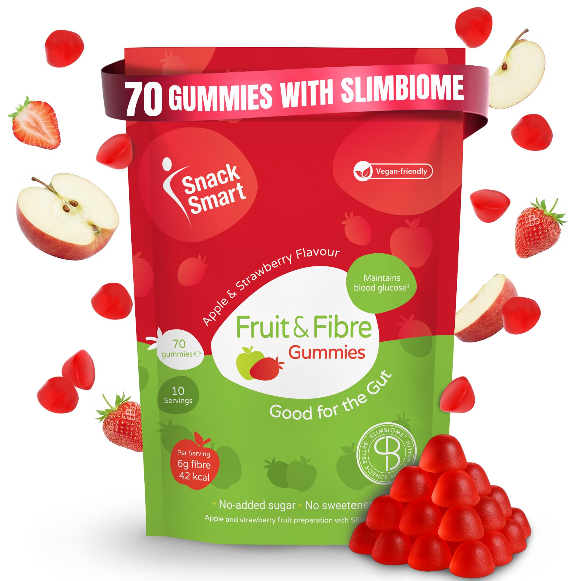 Slimbiome High Fibre Prebiotic Gummies | Supports Digestive Health | High Fruit | Vegan Gummies | GLP1 Alternative Snack | 70 Gummies