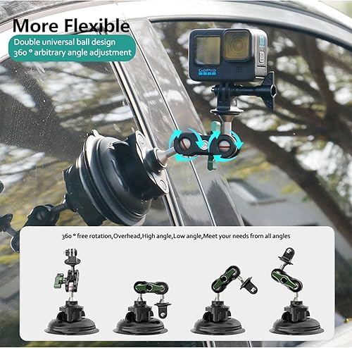 Miniatura 4 de F1TP Soporte de ventosa para cámaras de acción, con adaptador de rosca estándar de 14"-20 para OSMO Action 3 DJI Action 2 Pocket 2, Gopro Hero