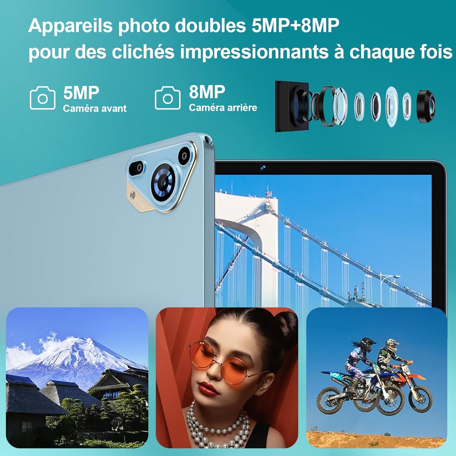 Tablet 10 Pulgadas Android con 22GB RAM + 128GB ROM (Ampliable 1TB), Widevine L1, WiFi 5G, Batería 8000mAh, Pantalla IPS HD, Cuerpo Metálico, con Funda – Azul 8