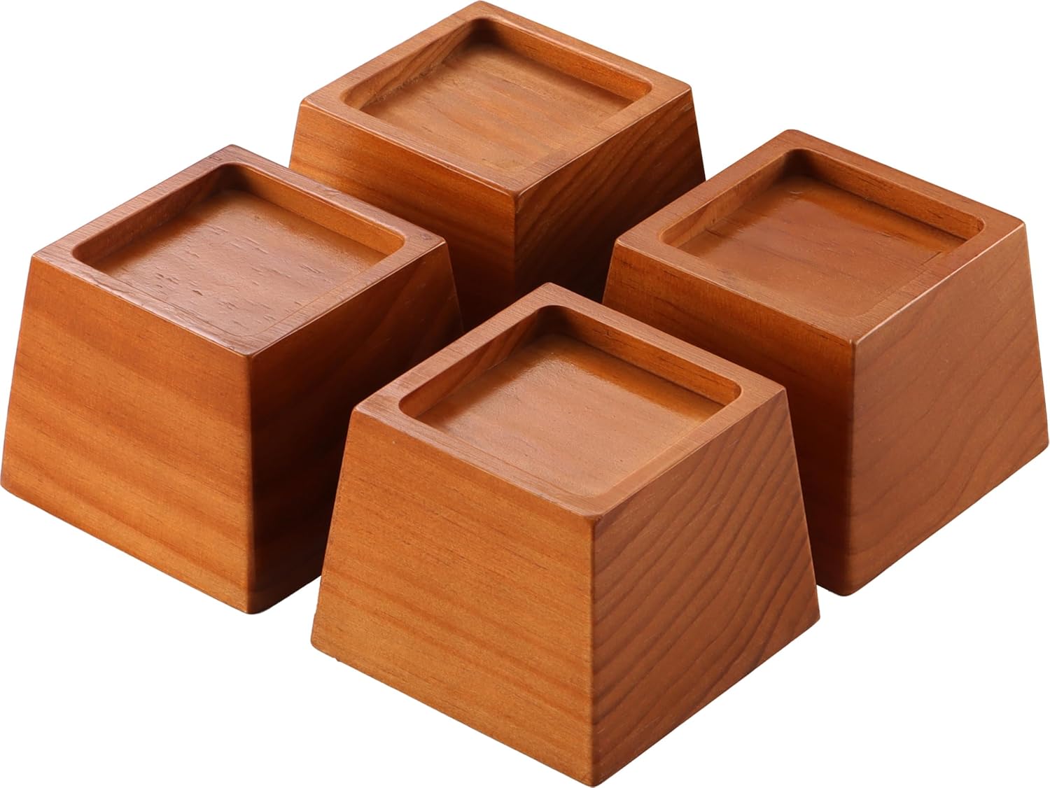Lufia Wood Bed Risers 3 Inch, Premium Pine Furniture Risers - Sturdy, Stylish and Space Saving 3" Bed Lift for Sofa, Desk and More - 4-Pack (Brown Wood, 3 Inch) 3 Inch Brown Wood