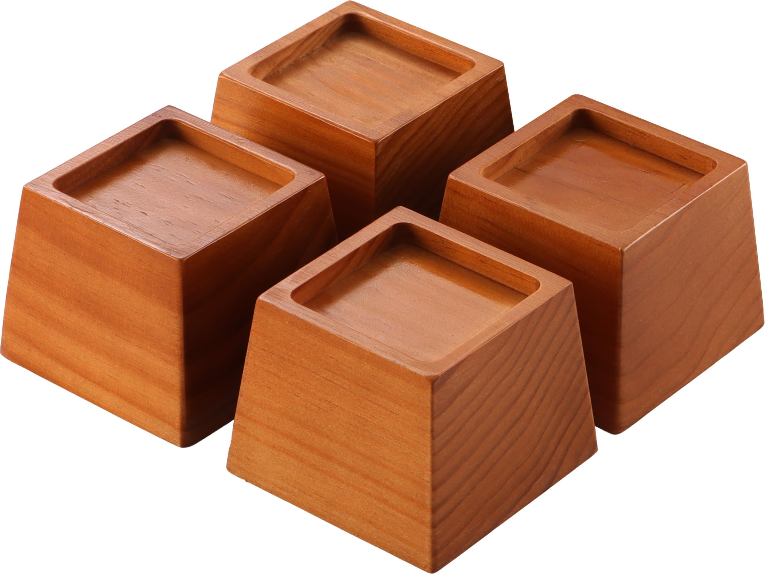 Lufia Wood Bed Risers 3 Inch, Premium Pine Furniture Risers - Sturdy, Stylish and Space Saving 3" Bed Lift for Sofa, Desk and More - 4-Pack (Brown