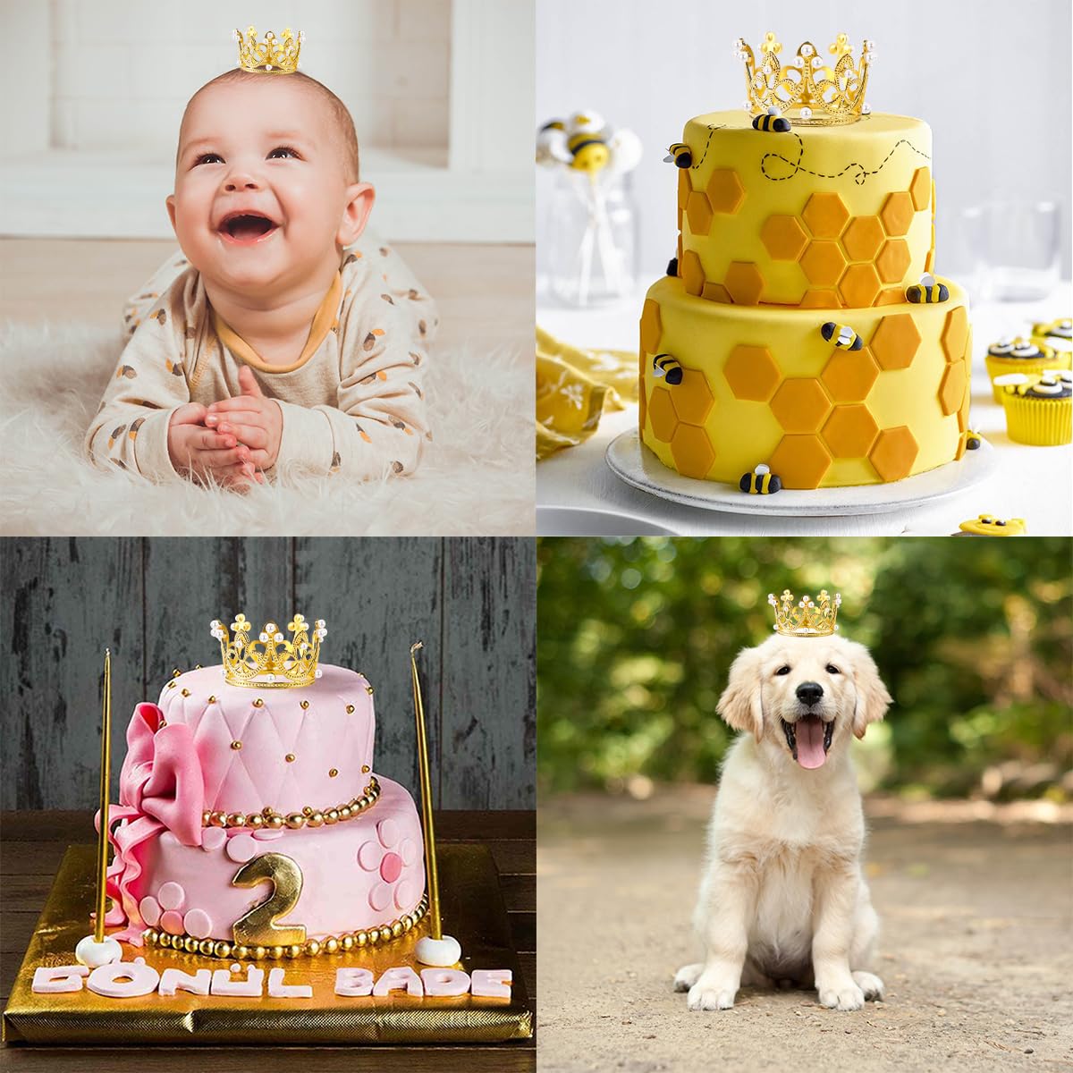 Ludlz Cake Topper White Pearl Gold Crown Cake Decorations For Wedding Birthday Party Decoration Party Decorations Queen Princess Tiara For Little Girls Women Adult
