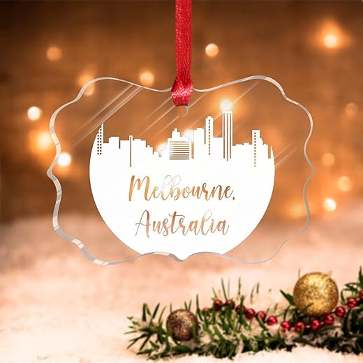 Swavecat Australia ​Skyline Melbourne Christmas Ornament Australia City Silhouette Acrylic Christmas Stocking Filling Gift Skyline Outline Cityscape Christmas Tree Decorations