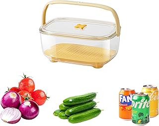 Fruit and Vegetable Storage Container with ice Pack, Fruit Vegetable Fresh Box with Draining Board and Handle, Portable Meat Cooler Box for Fridge & Outdoor Picnic, 3.3 Qt Meal Prep Container (Yellow)