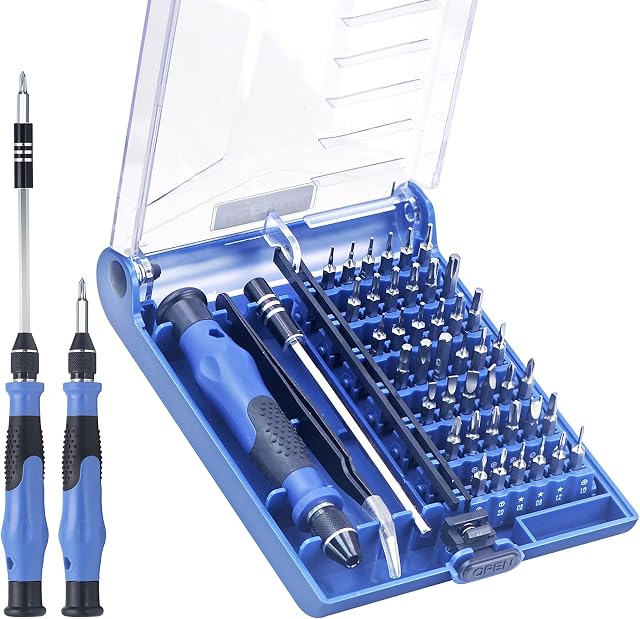 VCELINK Precision Screwdriver Set, 45 in 1 with 42 Bits Mini Screwdriver Kit, Precision Magnetic Screwdriver Set with Extension Rod, Tweezers for Computer, Smartphone, Game Console, Tablet, PC, Blue