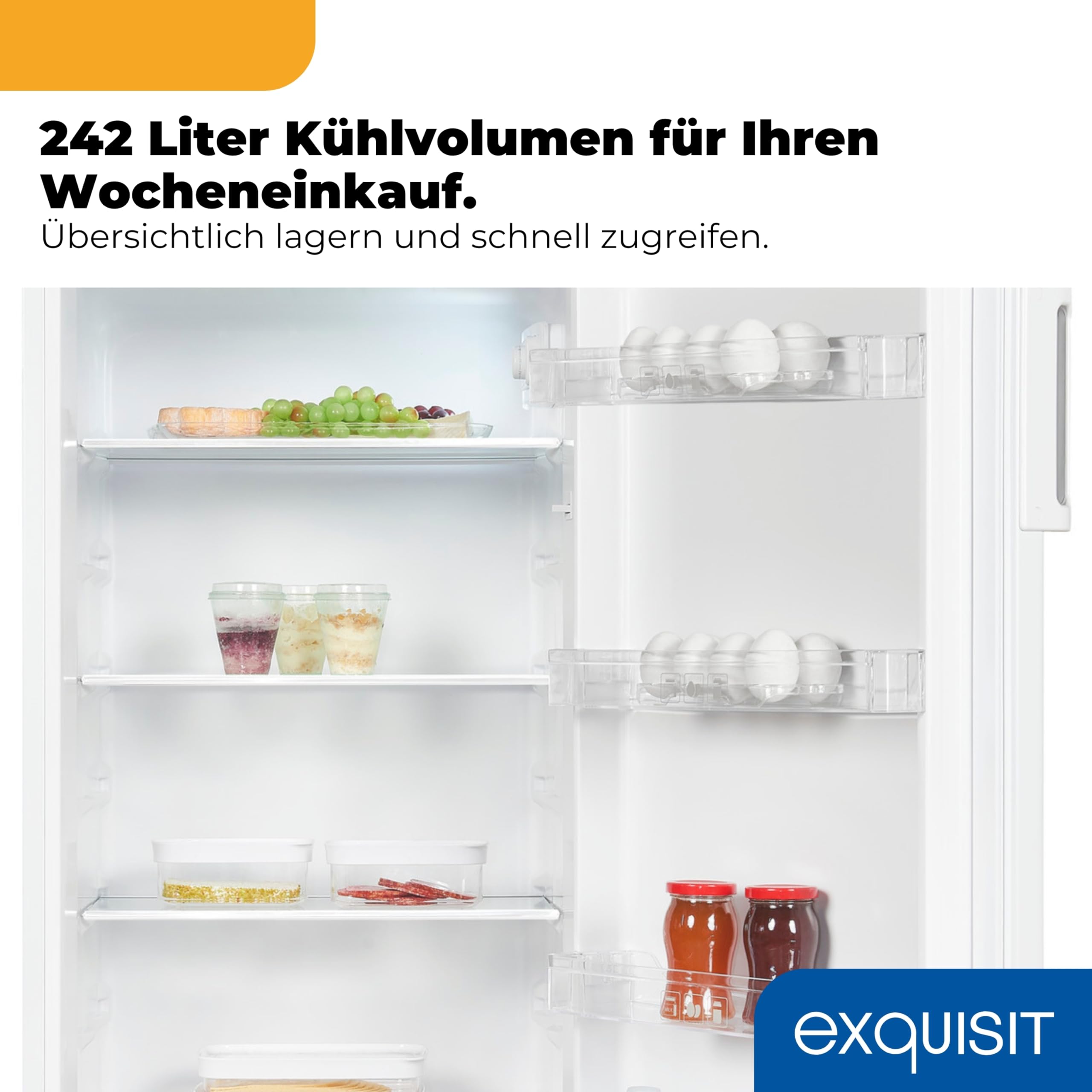 Exquisit Vollraumkühlschrank KS5320-V-H-040E 242 l Energieeffizienzklasse E 40 dB LED-Beleuchtung weiss