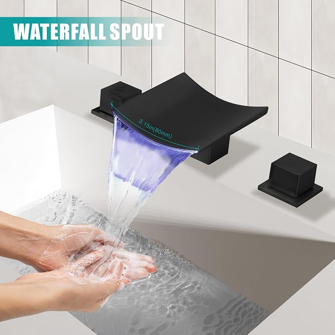 Grifería de baño 3 orificios negro mate miniatura 6