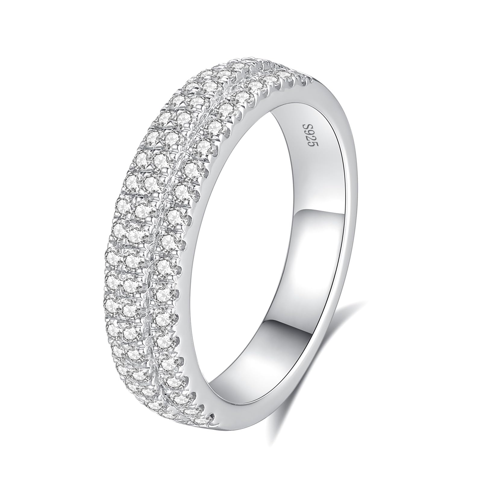 VAXOJEL Moissanite Wedding Band for Women D Color VVS1 Moissanite Eternity Rings 18K White Gold Plated S925 Sterling Silver Promise Engagement Rings