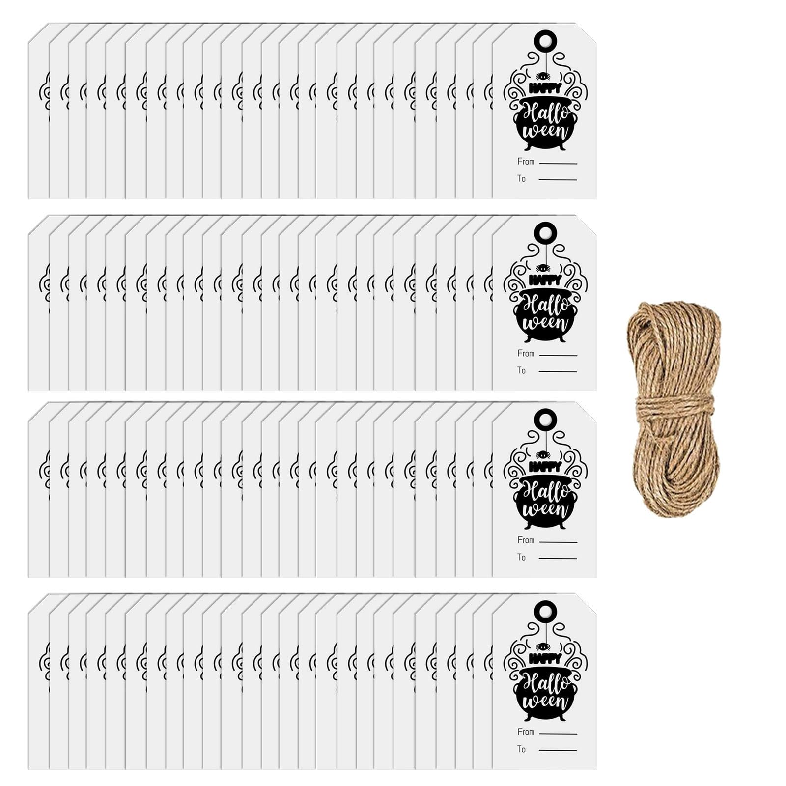100PCS Halloween Hanging Labels with 65.61ft String for Halloween Present Case Candy Treat Bag Package Decoration