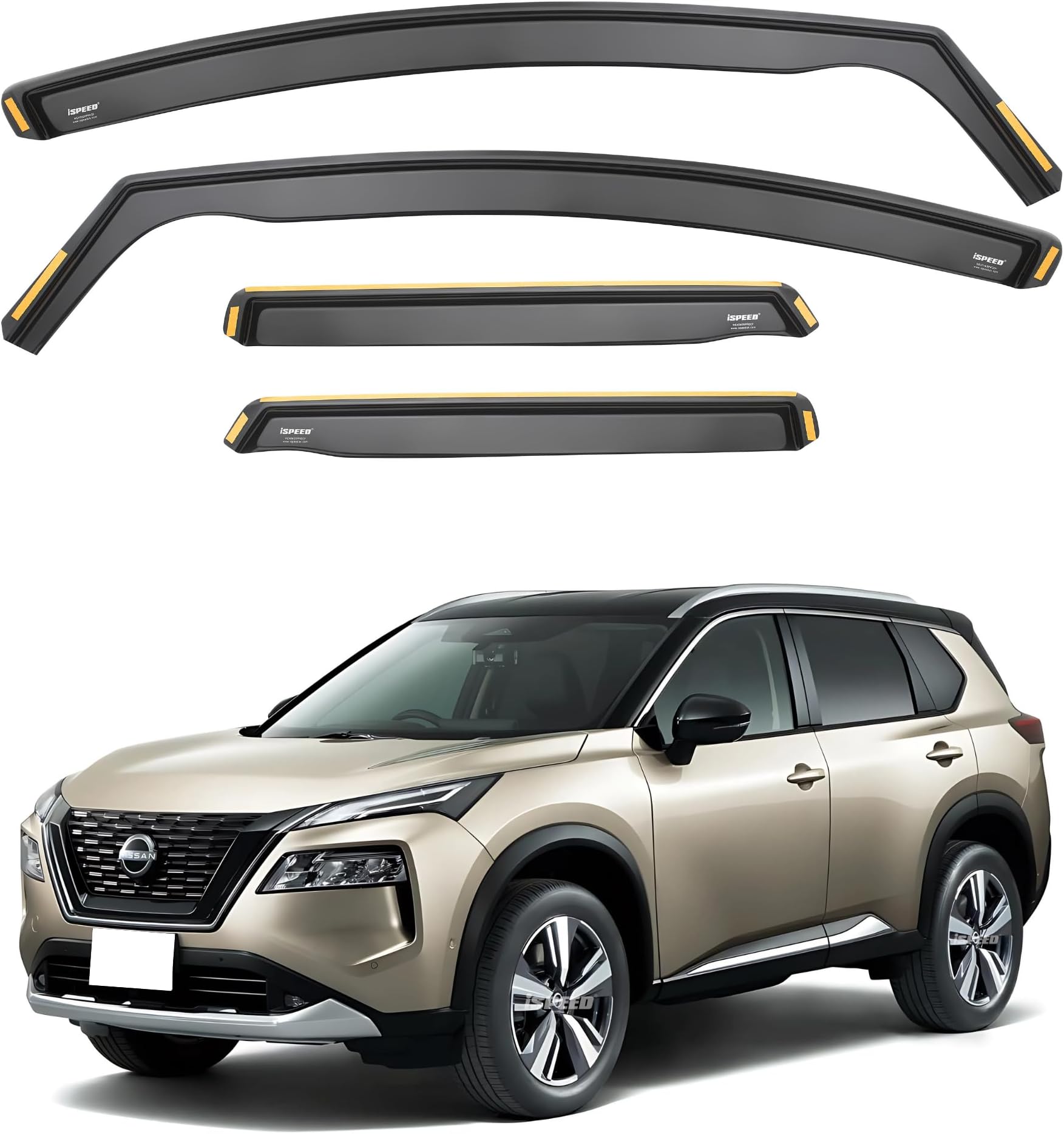 ISPEED Wind Deflectors for NISSAN X-TRAIL T33 MK4 2021-2025 5 Door SUV 4pc Set - Keep Your Car Ventilated In Rain - Reduce Wind Turbulence - Tinted In-Channel Type