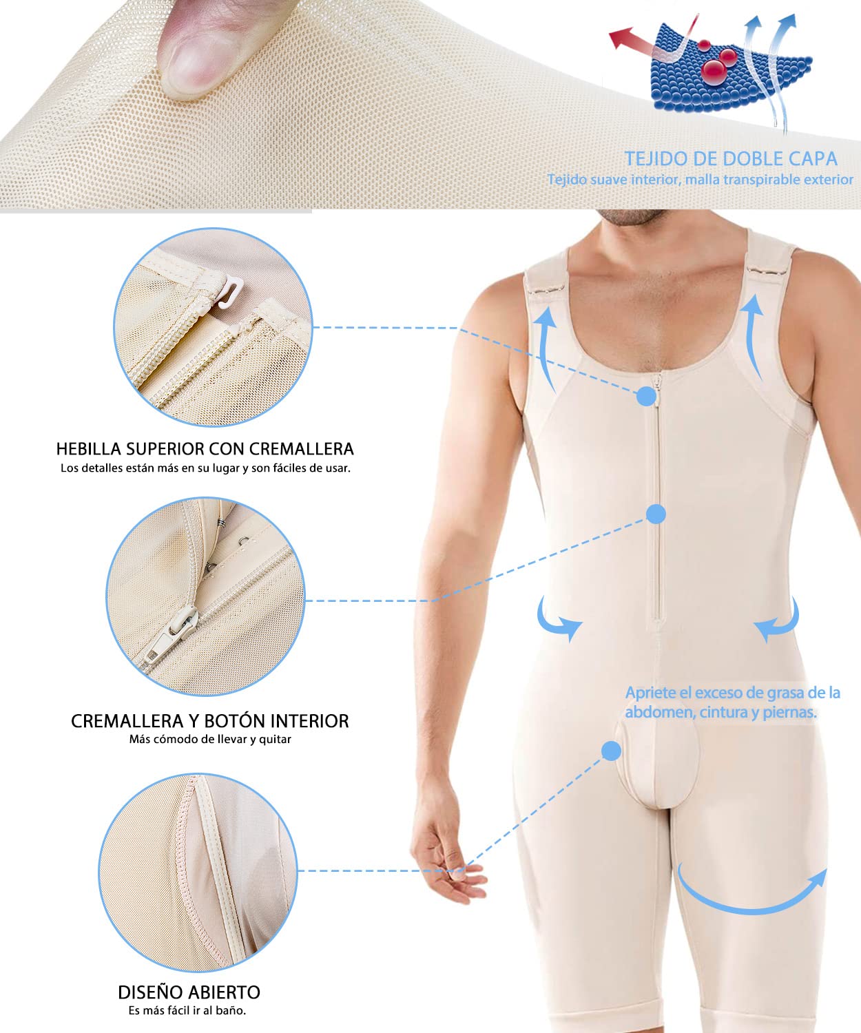 Fajas Shapewear Mono Reductoras Hombre Body Shaper Control de Abdomen y Piernas Compresión de Cuerpo Moldeadora Calzoncillos Pantalones Camiseta Interior