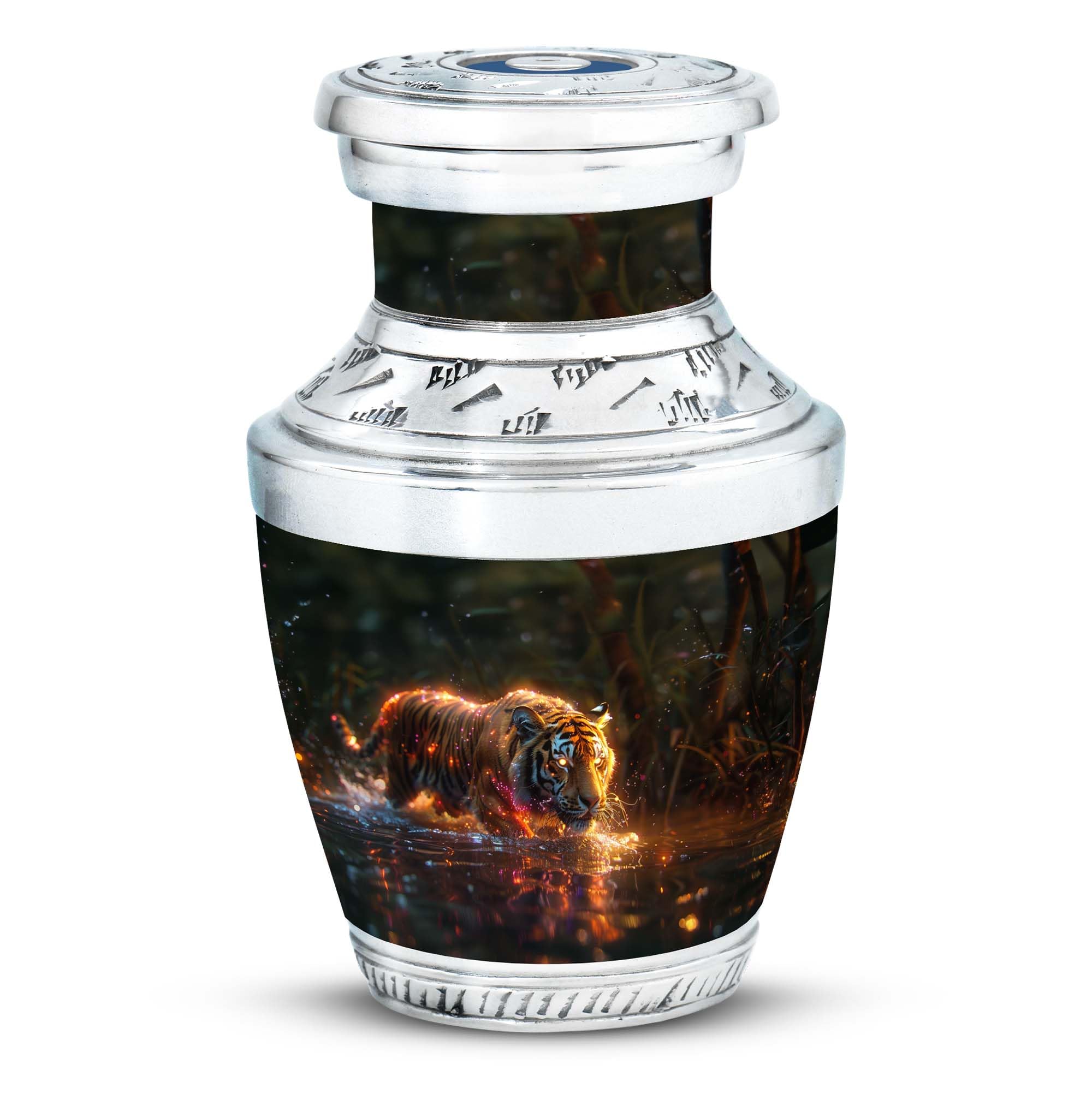 YATHABHISA Keepsake Urn, Memorial Small Urns for Human Ashes, Decorative Urn, Keepsake Urns for Ashes, Mini Funeral Urn 3''_Black, Orange | Tiger Keepsake Design | Small urn for pet Ashes