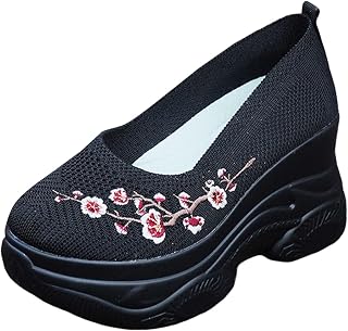 Generic Womens Walking Sneakers Comfy | Platform Shoes for Women Fashion Orthopedic Sneakers Lightweight Embroidered Printed Breathable Mesh Outdoor Work Slip On Athletic Loafers