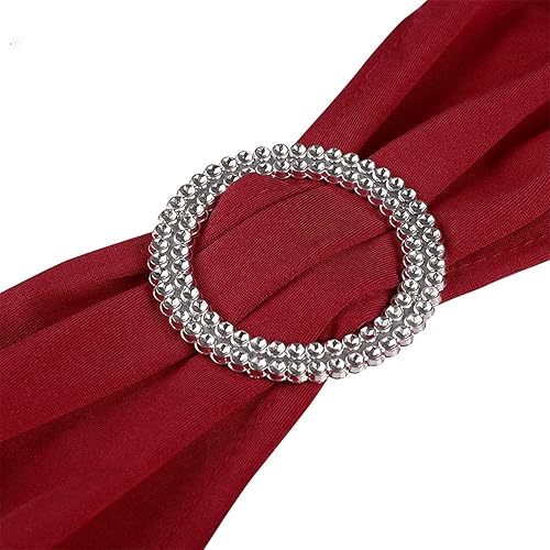 Miniatura 9 de Bandas negras para silla, 50 lazos de elastano, bandas para cubierta de silla con hebilla deslizante para banquetes, fiestas, decoración de eventos