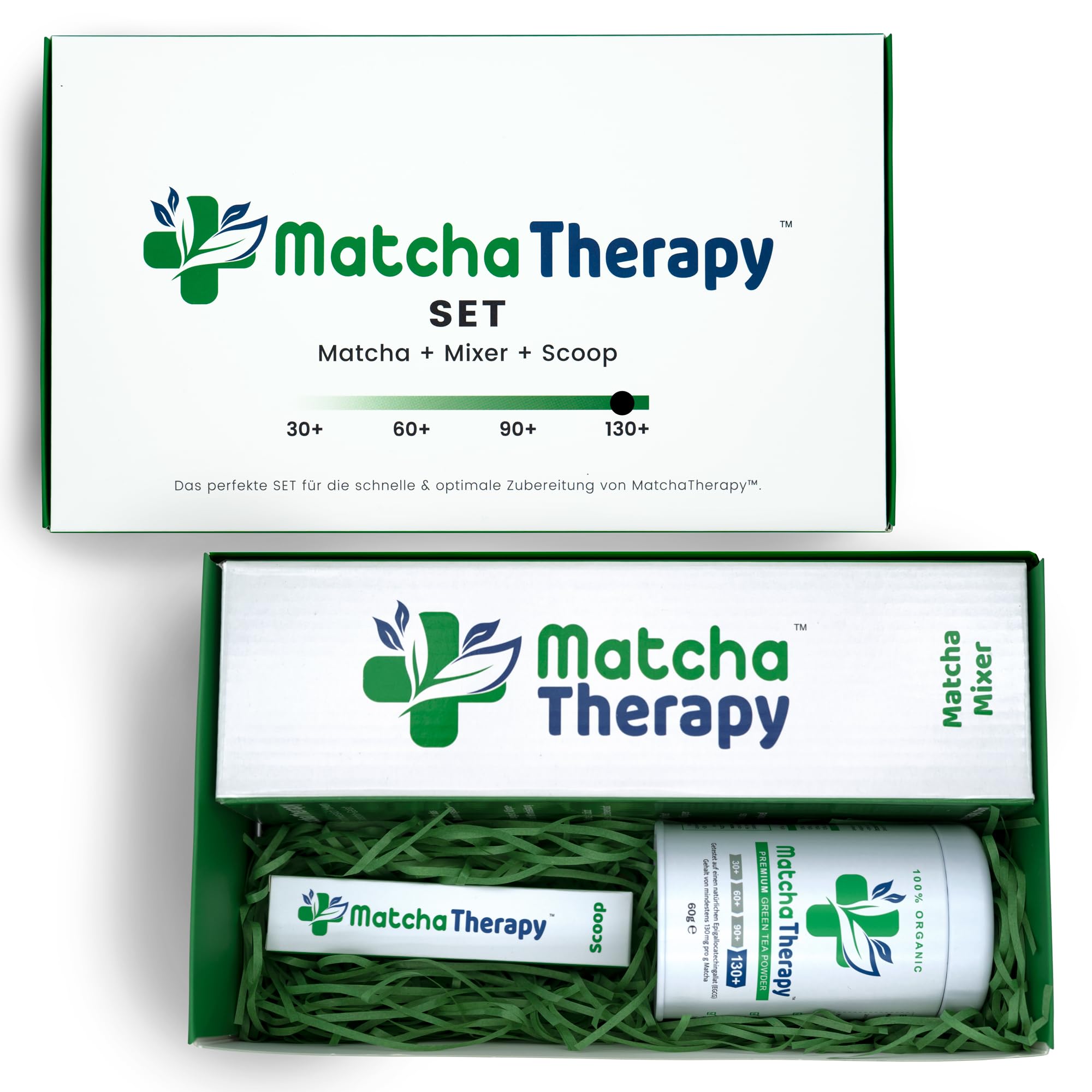 MatchaTherapy 130+ SET | BIO Matcha Tee Pulver 60g + Matcha Mixer + Matcha Messlöffel | Mit mindestens 130mg/g geprüftem EGCG-Catechin-Gehalt | Premium Grade | Grüntee aus Japan