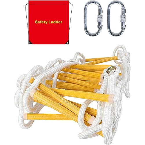Emergency Fire Escape Ladder Flame Resistant Safety Rope Ladder with Hooks Fast to Deploy & Easy to Use Compact & Easy to Store Withstand Weight up to 2000 pounds (13ft
