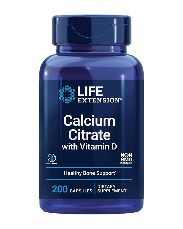 Life Extension Suplemento de Citrato de Cálcio com Vitamina D3, 200 mg + 100 UI, 200 cápsulas