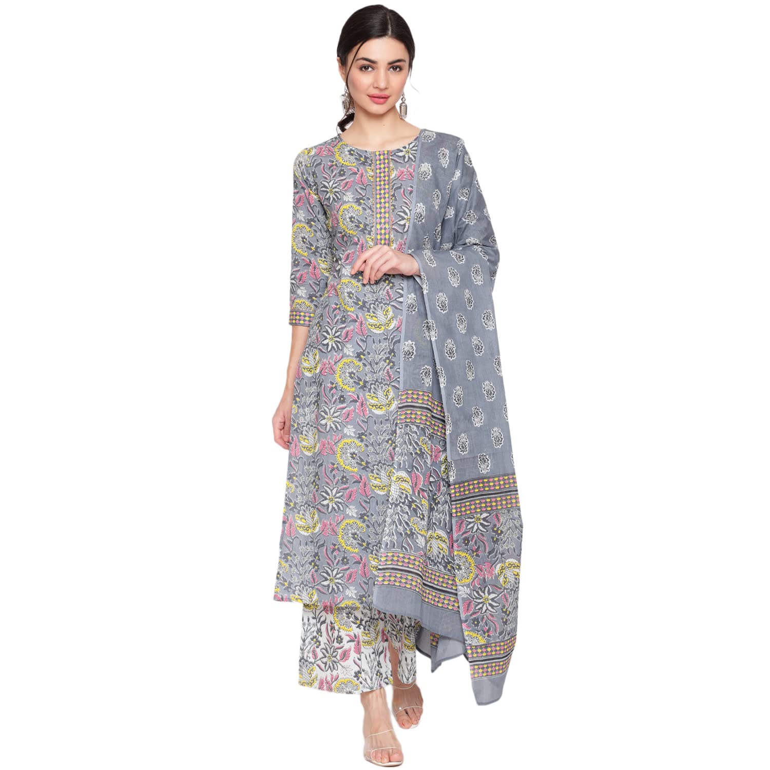 New Floral Printed Straight Kurta and Palazzo With Dupatta Set For Women's And Girl's