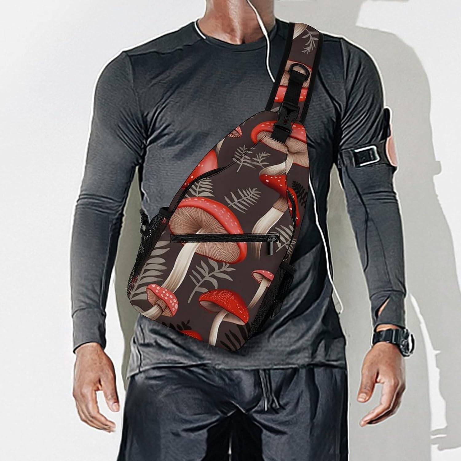 Red Mushrooms Sling Bag Lightweight Crossbody Chest Pack Travel Shoulder Bag with Adjustable Strap