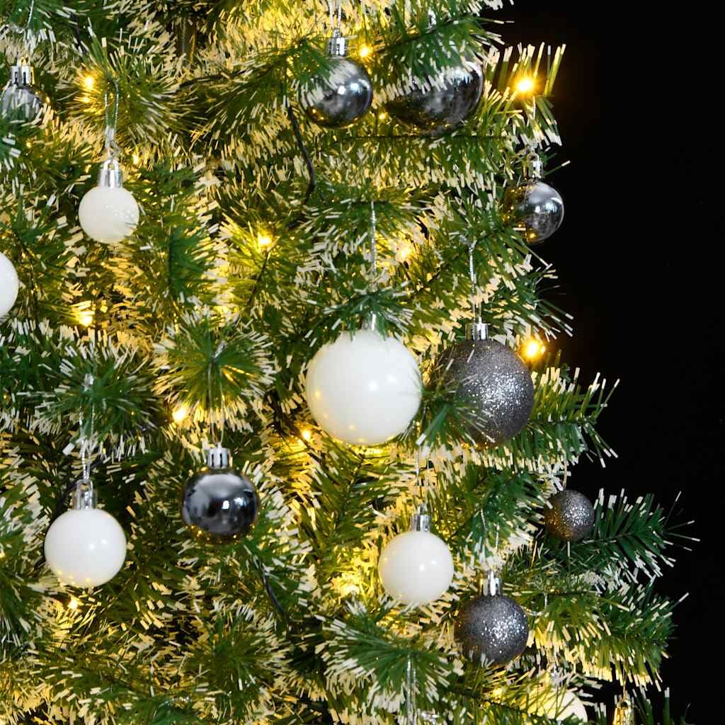 Künstlicher Weihnachtsbaum 210 cm mit 300 LED Lichterkette und Weihnachtskugeln Set, beschneiter Kunstbaum mit 8 Beleuchtungsmodi für Wohnzimmer und Balkon, inklusive Metallständer