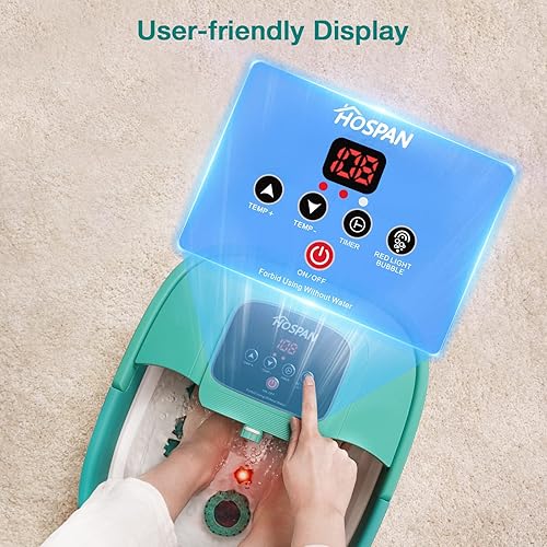 Miniatura 21 de HOSPAN Spa de pies plegable con calor, burbujas, luz roja y control de temperatura, masajeador de baño de pies con 8 rodillos de masaje Shiatsu, spa