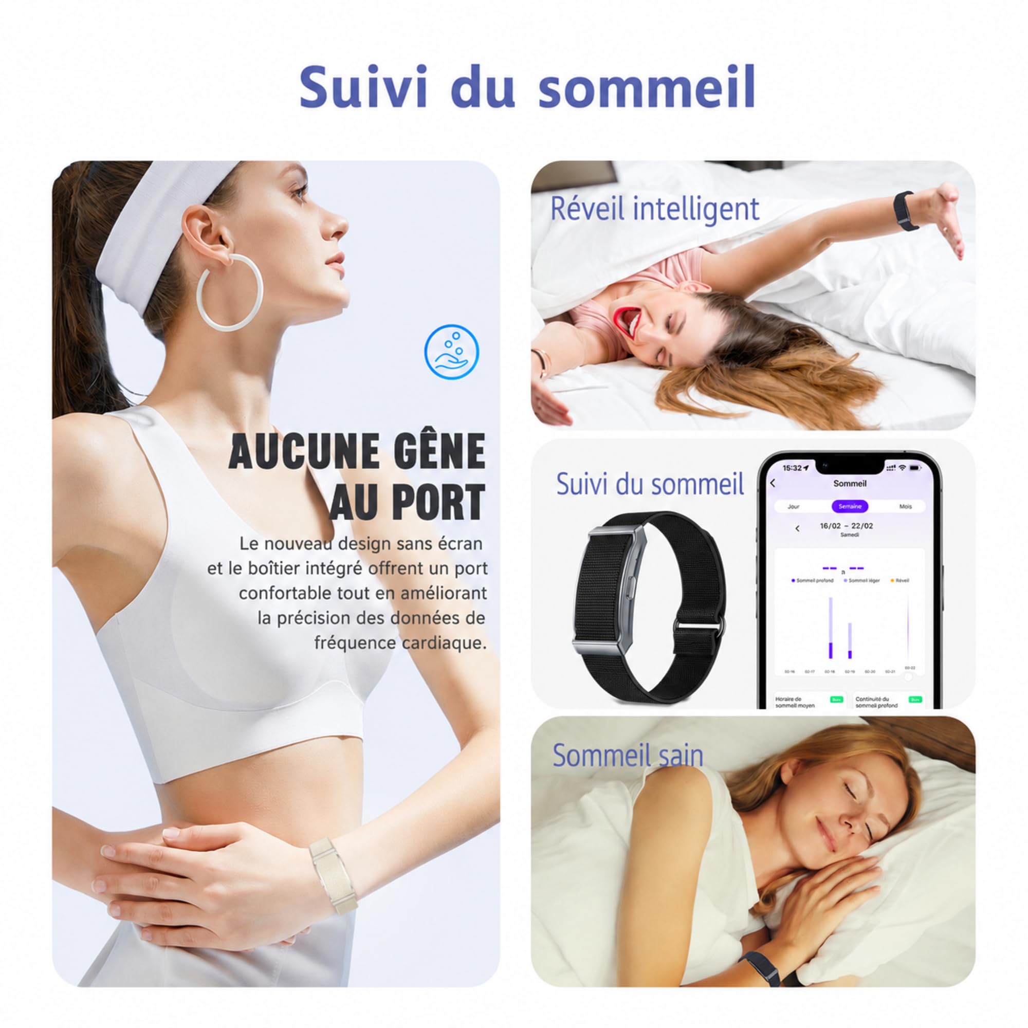Fitness Tracker​, IP68 Bracelet Santé Connectée Homme Femme | 160+Sport, Rapport Santé l'IA, Surveillance 24h-Fréquence Cardiaque/SpO2/Stress/Sommeil, Appel/SMS Notification, APP Gratuite