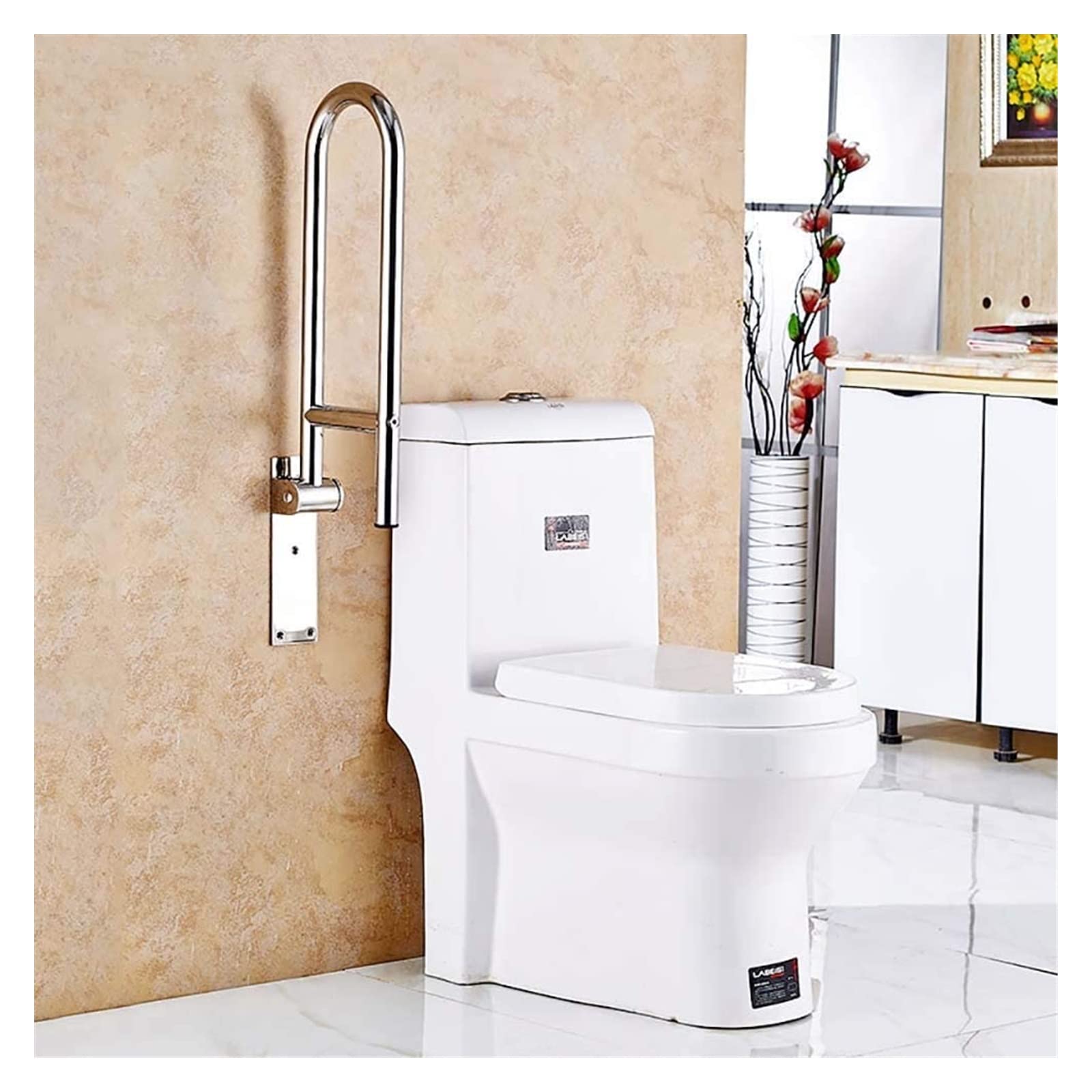 Baño para Agarraderas Barra de seguridad abatible for inodoro de 24 pulgadas, pasamanos de seguridad de acero inoxidable, barra de toalla con asa de seguridad, agarre antideslizante alrededor del inod