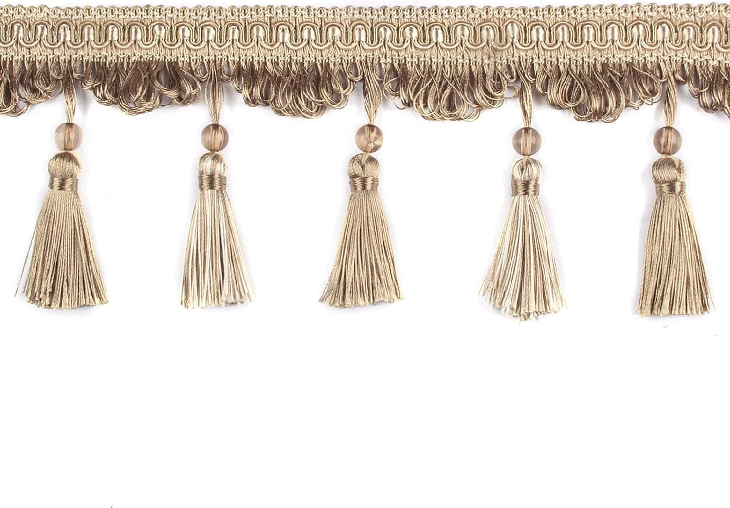 5.25 Yard x 4 Inches Luxury Handmade Beaded Tassel Fringing Trimmings for Curtain Sofa Dress Decor - 95% Polyester, 5% Acrylic, Mix Beige, Solid, Bohemian, Formal Occasion