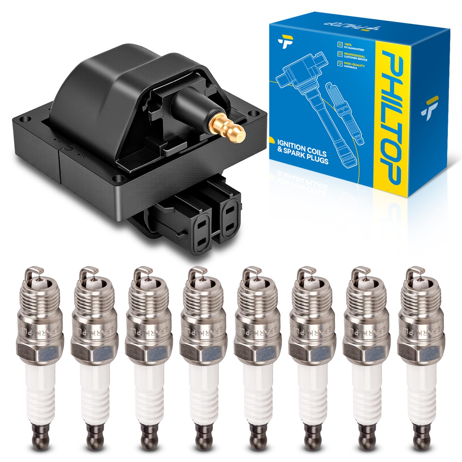 PHILTOP DR37 Ignition Coil Pack and Spark Plug Kit Fit for Chevy C1500