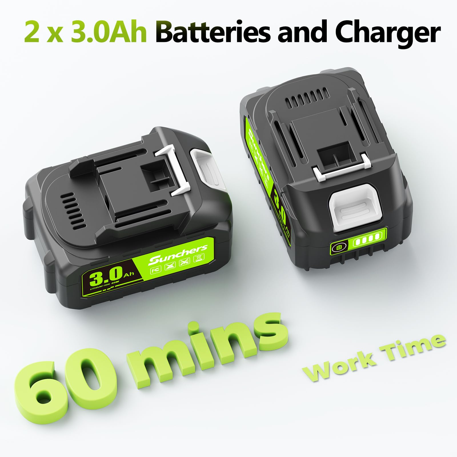 Electric Leaf Blower Cordless with 2 3.0Ah Battery and Charger, 2 Speed Mode 650CFM 280MPH Patio Tools with 2 Tubes, 20V Battery Powered Leaf Cleaner Handheld Blowers for Lawn Care, Dust, Leaves, Yard - Detailed View