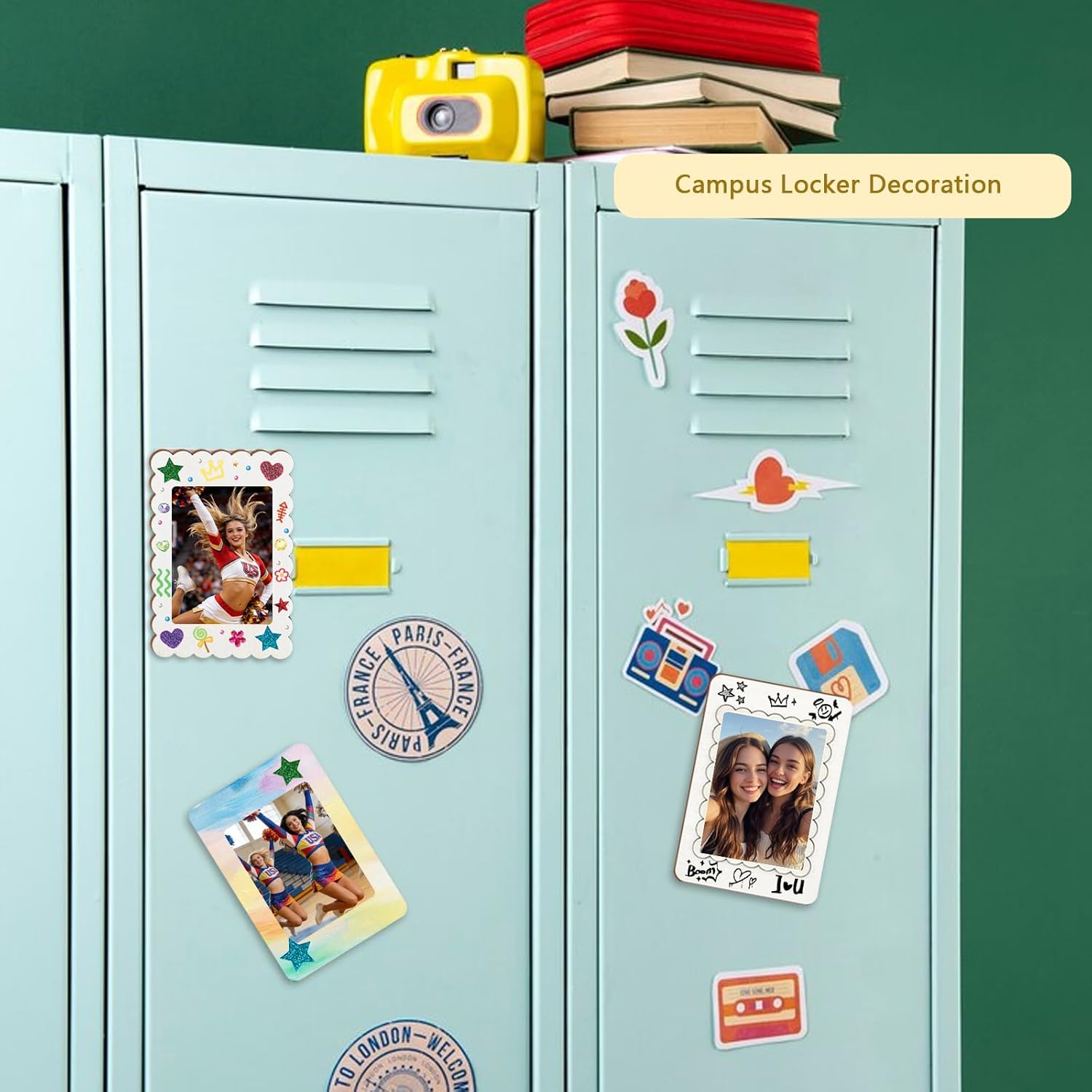 24 Pack Magnetic Wooden Picture Frames,DIY Crafts Magnetic Frames with Paintable Photo Frames,Watercolor Pencils & Stickers for Refrigerator Decor, Fridge Magnets, DIY Gifts for party favors