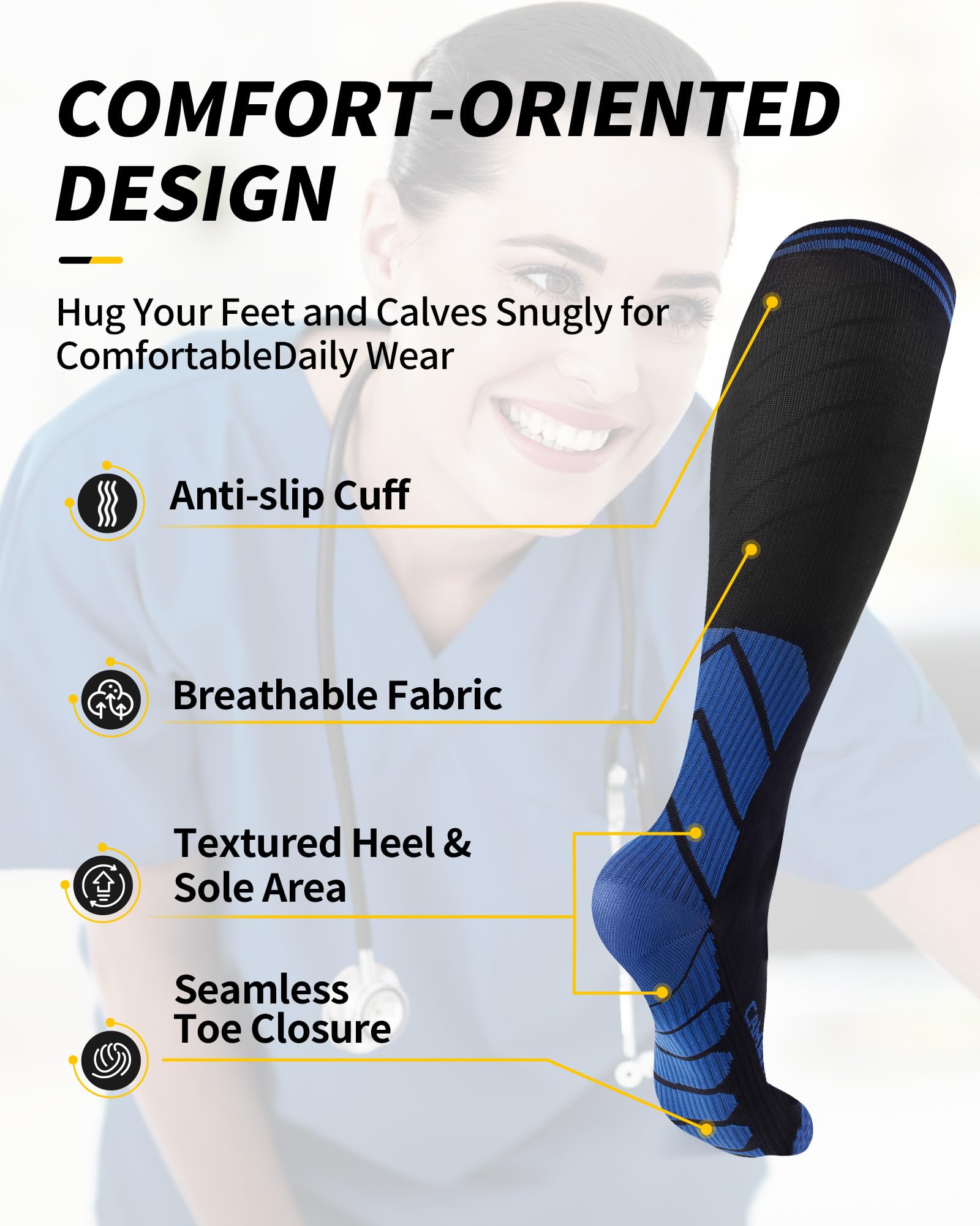 CAMBIVO Calze Compressione Graduata Donna Uomo 3 Paia, Calze a Compressione Graduata 20-30mmHg, Calze Antitrombo Elastiche a Compressione, Gambaletti Calzini per Sportive, Vene Varicose, Aereo, Corsa