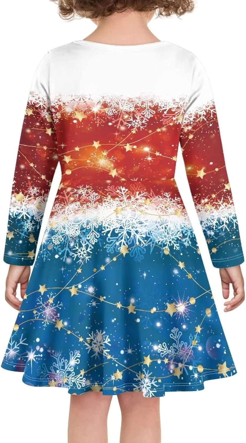 Girls Long Sleeve Dress A line Twirly Skater Casual Dress 2-14 Years Old
