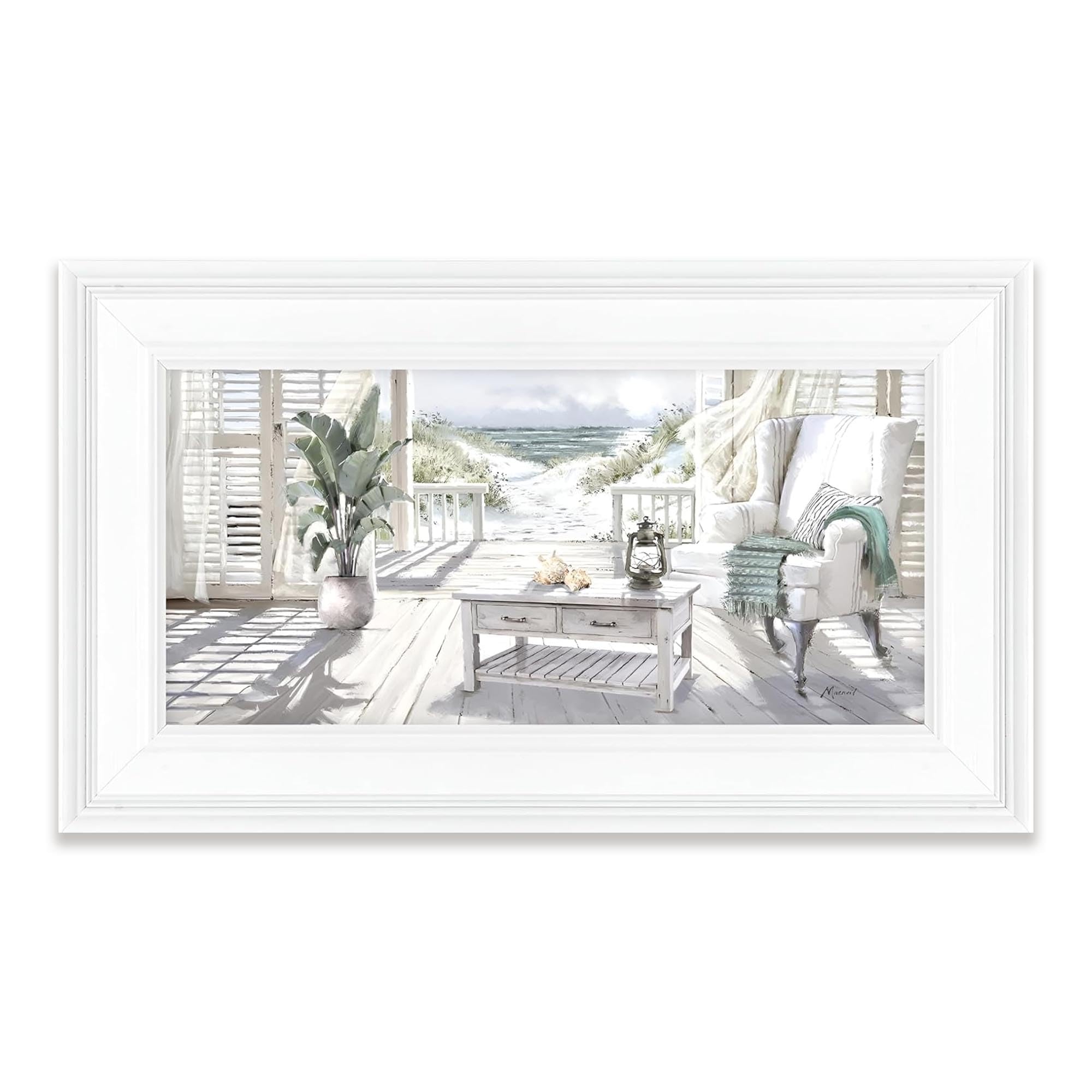 Artko Coastal Beach Framed Print Wall Art - ‘Sea Whispers’ by Richard Macneil - Tranquil Seaside Picture - Ready to Hang Home Décor - 49 x 29 cm
