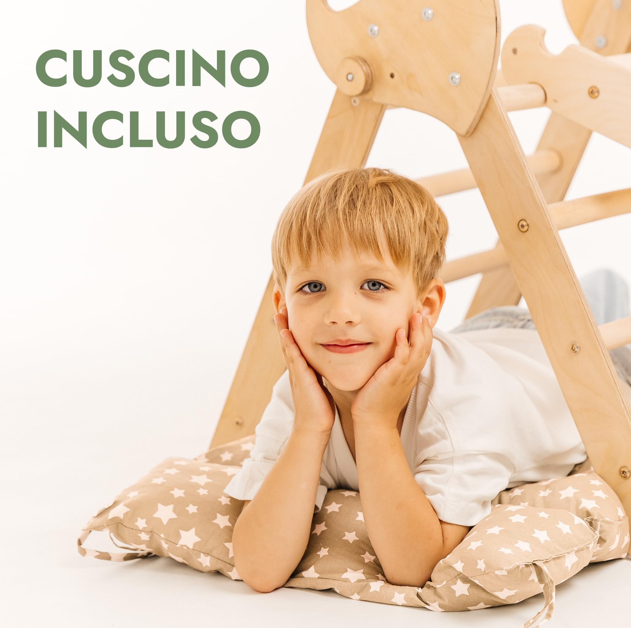 Goodevas Palestra in Legno 5 in 1 Bambini, Scala a Triangolo, Arco, Balance Board con Cuscino, Montessori 1-3 Anni
