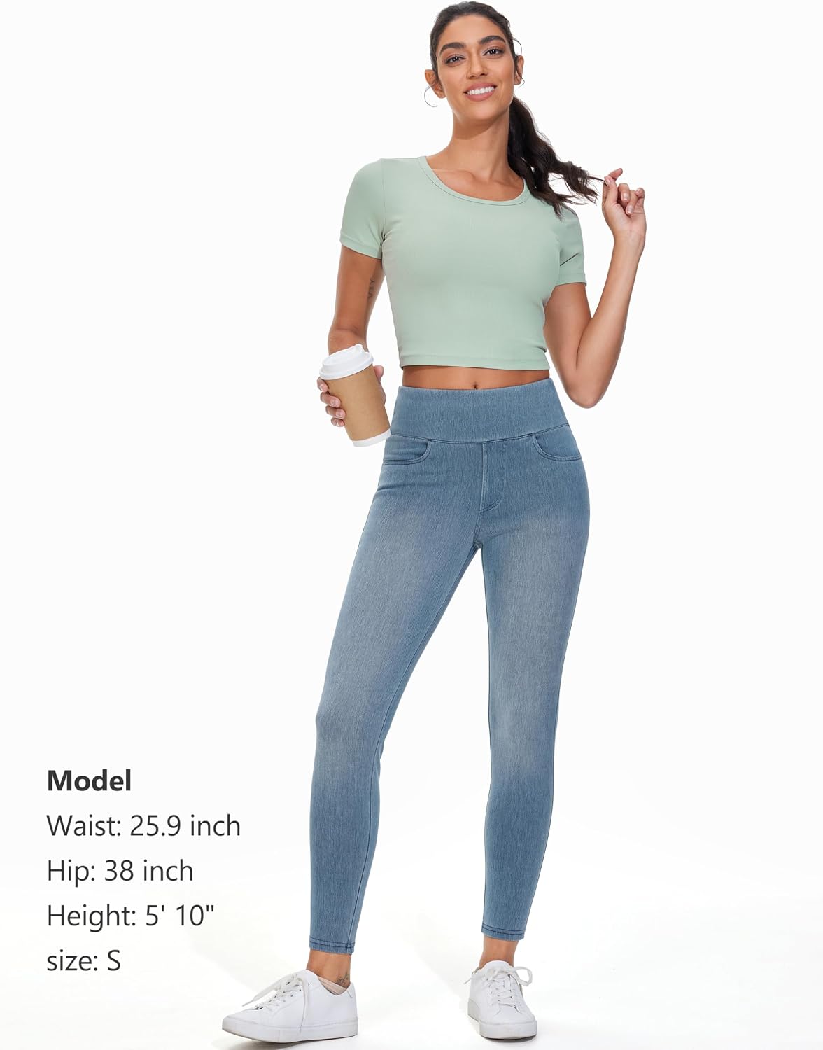 THE GYM PEOPLE Women's High Waisted Jeggings Pants Stretchy Tummy Control Skinny Jean Leggings with Pockets