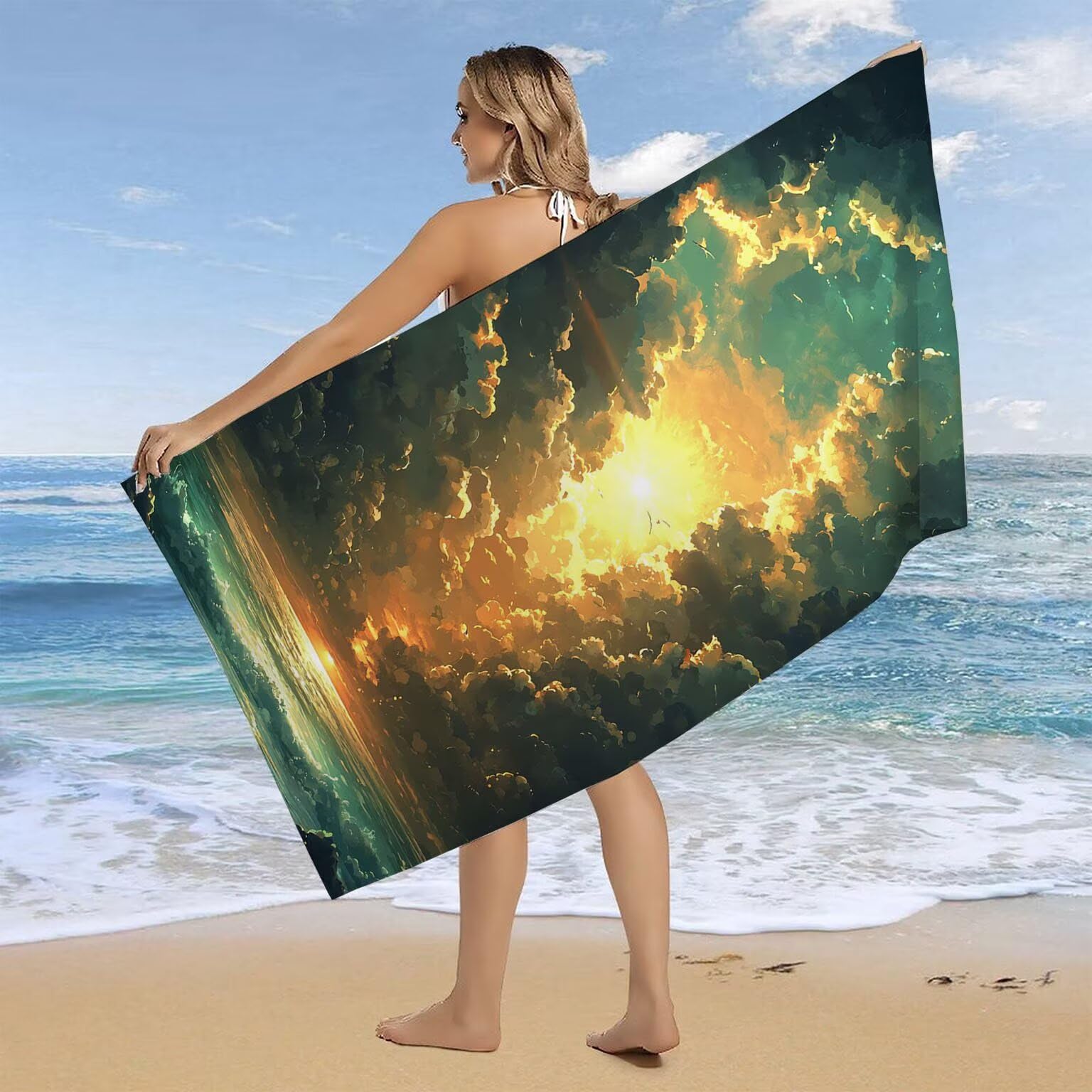Telo Mare Microfibra Asciugamani Teli da Spiaggia Asciugamano Palestra 2 Set Antisabbia 100 x 200 cm xxl Uomo Donna Accessori Mare Telo Mare Grande per Piscina Bagno Regali Travel Regali (ondate) U948