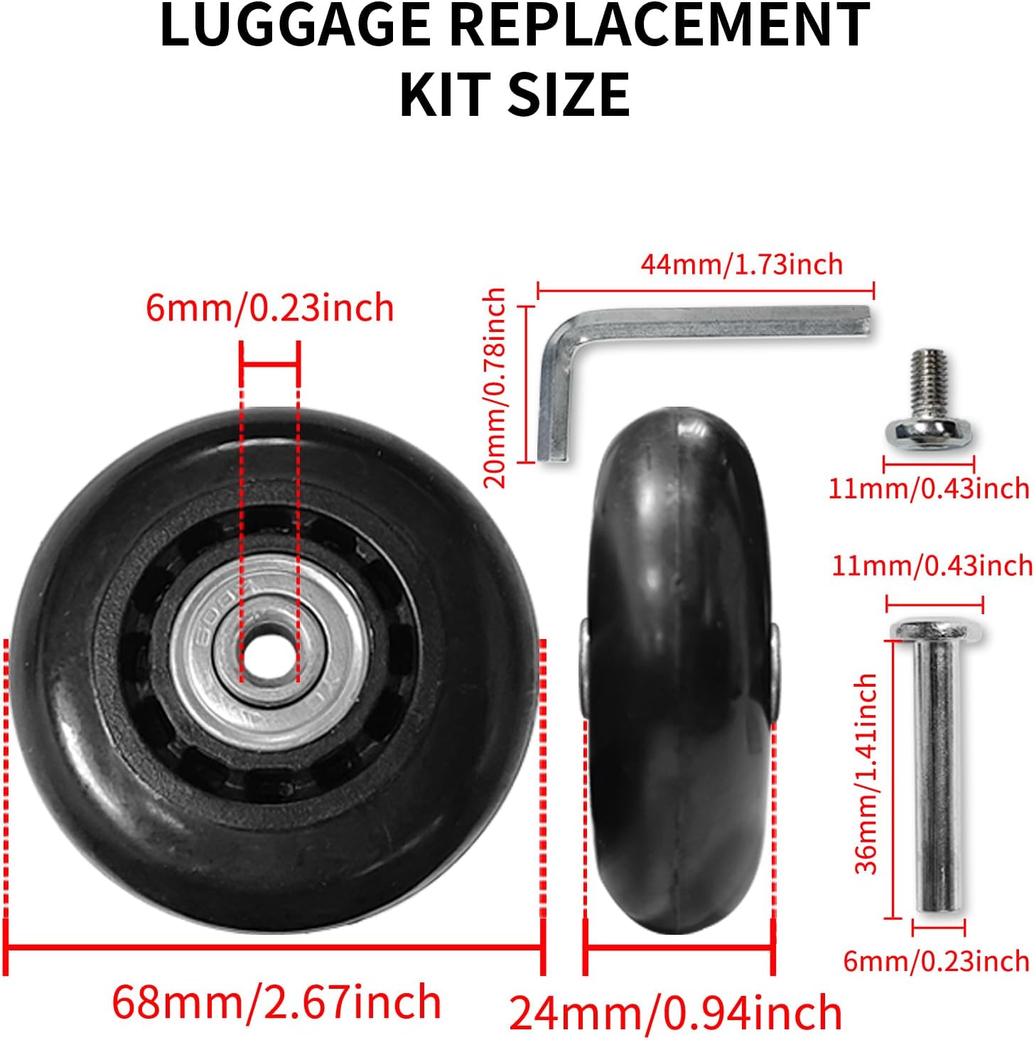 Suitcase Wheels Replacement Luggage Travel Wheel Double Accessories Universal Rubber Swivel Trolley Casters Bearings Repair Tools Set Rotating Flexible Quietness (68mm x 24mm) image 2