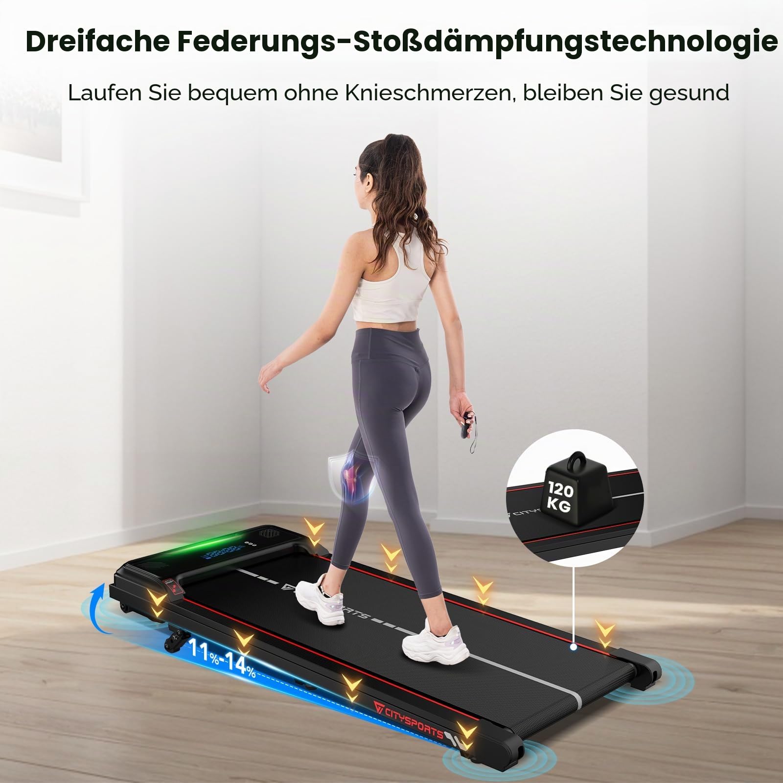 CITYSPORTS Laufband mit Steigung,Walking Pad mit 11 %–14 % Neigung,LED-Anzeige & Lichteffekt,1–6 km/h,Laufband für Zuhause Büro mit Fernbedienung
