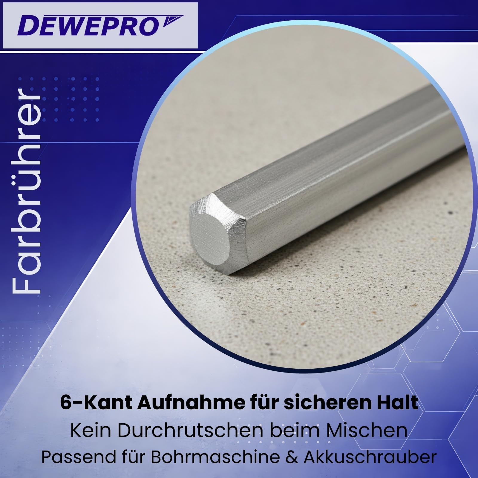 DEWEPRO Rondenrührer 80 x 400 mm - Farbrührer verzinkt mit Ring & Spiralkopf - Rührquirl mit 6-Kant 8 mm Aufnahme für Farben, Lacke, Lasuren & Flüssigkeiten