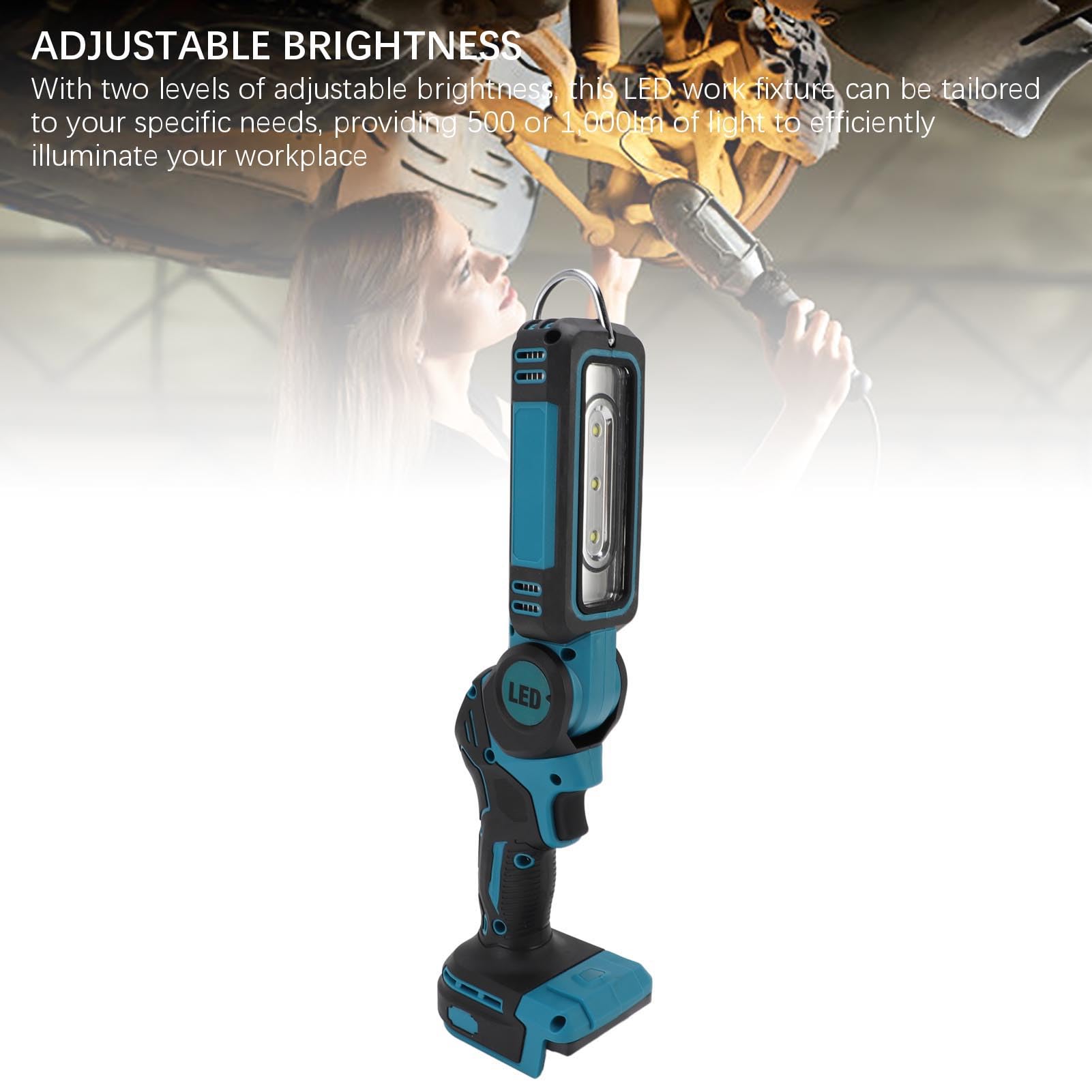 ViaGasaFamido Kabellose LED-Arbeitsleuchte, Robuster, um 90 Grad Drehbarer Kopf mit 2-stufig Einstellbarer Helligkeit von 500 Lm Bis 1000 Lm, für Bauprojekte Im Freien, 18-V-Batterie