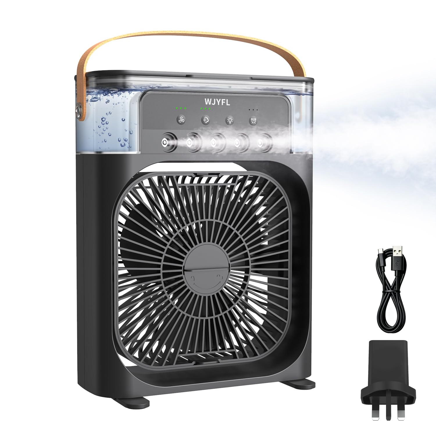 WJYFL Portable Personal Air Cooler, 600ml USB-Powered Desk Mist Fan, Black