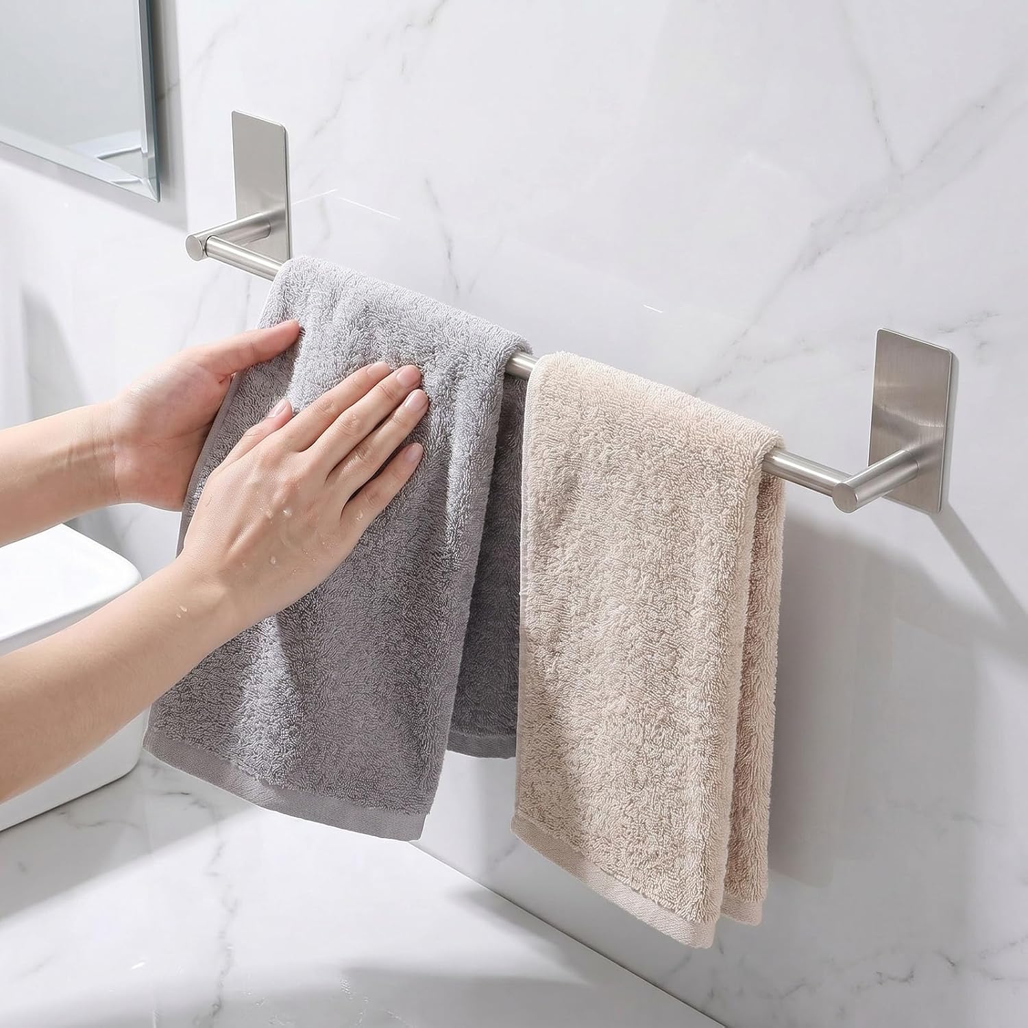 Adhesive Bath Towel Bar 24-inch, No Drill Stick On Towel Rack, Easy Install with Self-Adhesive, Premium SUS304 Stainless Steel (Brush Nickle, 24) image 3